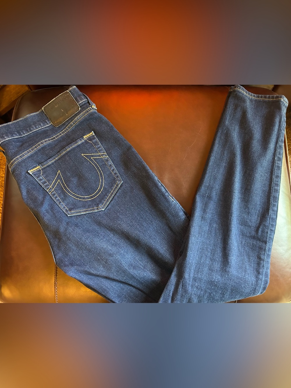True Religion Women's Dark Blue Skinny Jeans with Signature Pocket